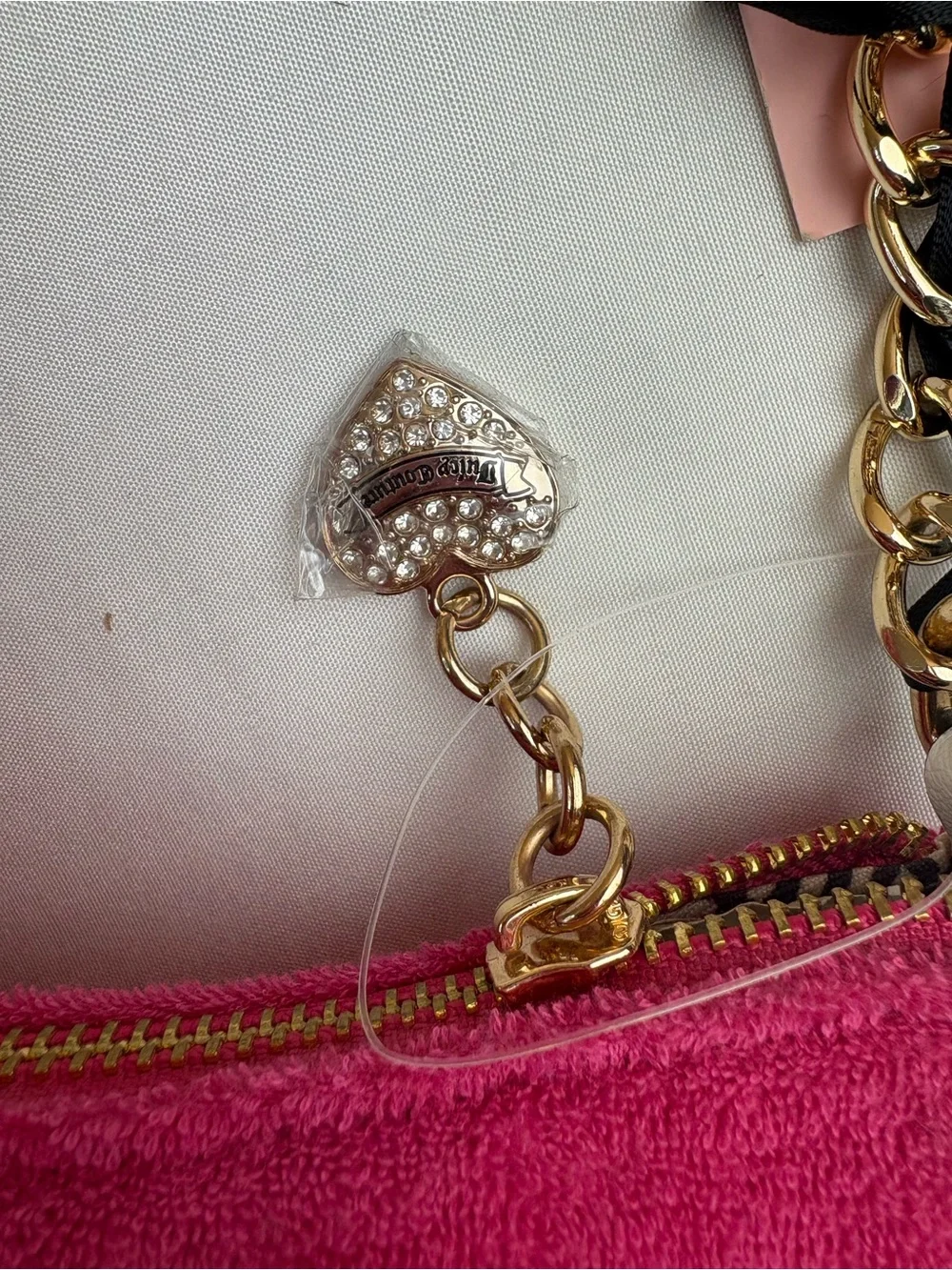 Juicy Couture Hot Pink Suede Shoulder Bag with White Trim
